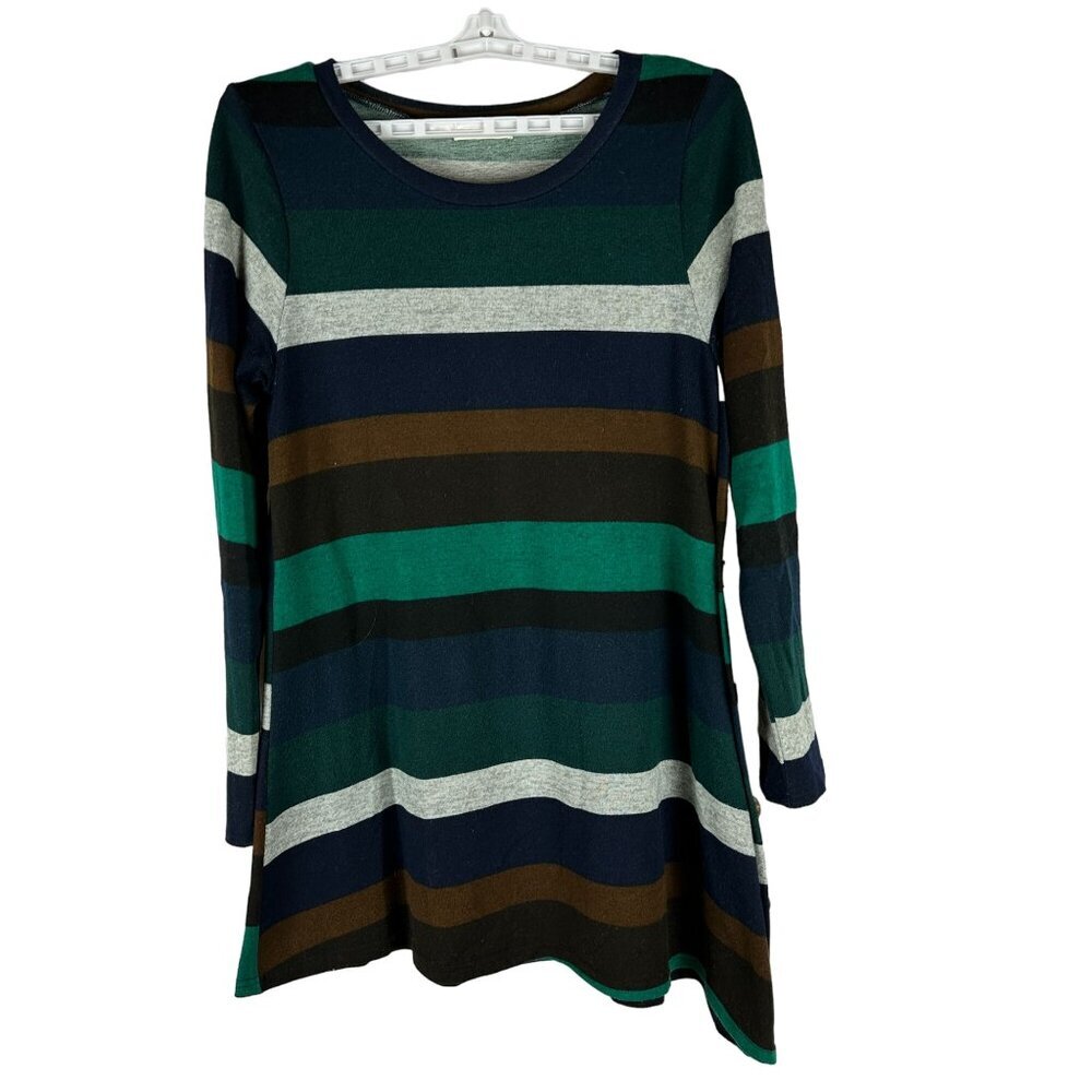 Igenjun Womens Colorful Striped Long-Sleeve Tunic Top Size L